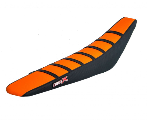 HOUSSE DE SELLE KTM SX -SXF 125-250 - EXC-XC 125-525 - TOP ORANGE- SIDE BLACK-STRIPES BLACK 