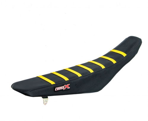 HOUSSE DE SELLE SUZUKI RM 125-250  TOP BLACK- SIDE BLACK-STRIPES YELLOW