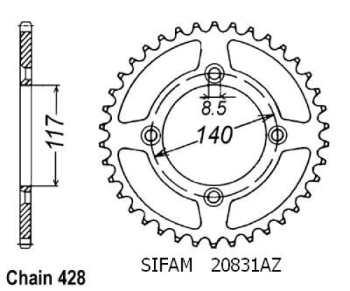 Couronne Alu Yamaha 80 Yz 1984-1992 - 428 - 48 Dents - Similaire JTA831