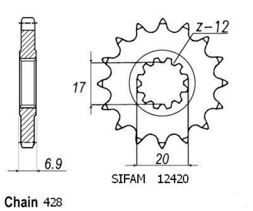 Pignon Beta 50 - 428 - 13 Dents - Similaire JTF4025