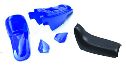 Kit plastiques ART couleur origine bleu avec selle complète noire + kit déco KUTVEK Racer bleu Yamaha PW50