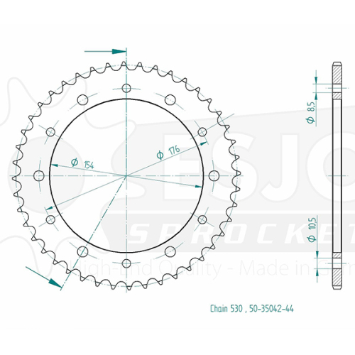 Couronne Acier Honda - 530 - 44 Dents - Similaire JTR343 - Made in Germany