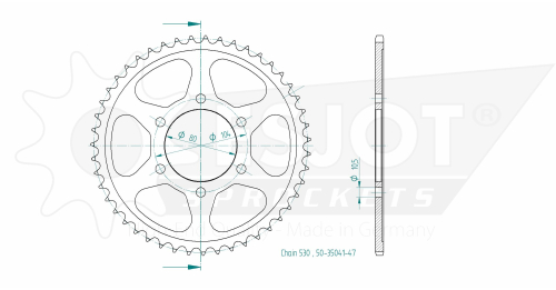 Couronne Acier Kawasaki - 530 - 47 Dents - Made in Germany