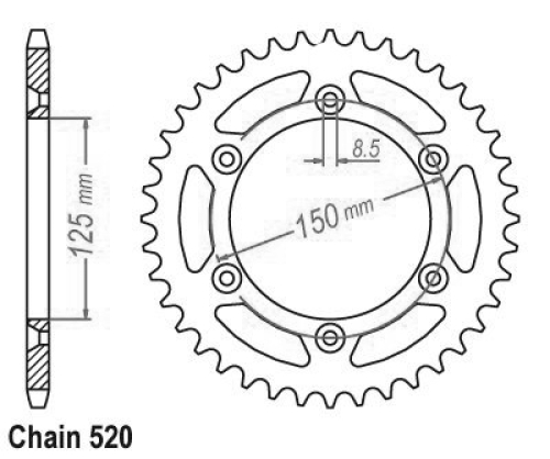 Couronne Acier TT Husqvarna-KTM - 520 - 50 Dents - Similaire JTR897 - Made in Ge