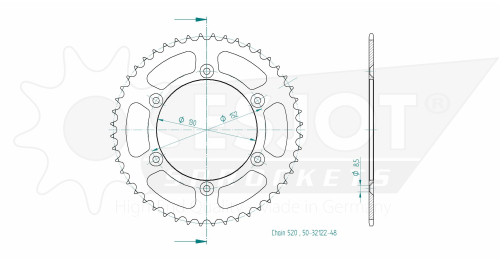 Couronne Alu - 520 - 46 Dents - Made in Germany