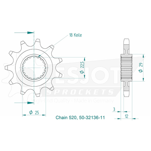 Pignon GasGas-Polaris - 520 - 11 Dents - Made in Germany