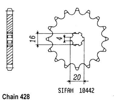 Pignon TT Kawasaki - 428 - 15 Dents - Similaire JTF416 - Made in Germany