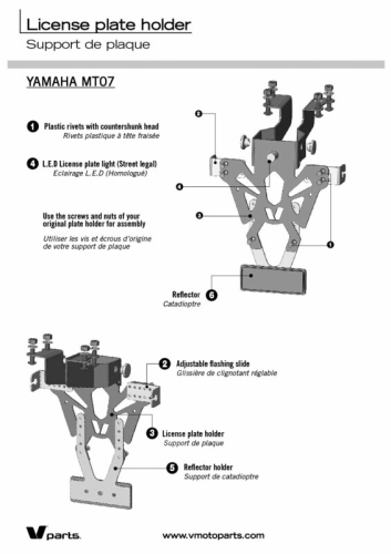 Support de plaque V PARTS noir Yamaha MT-07