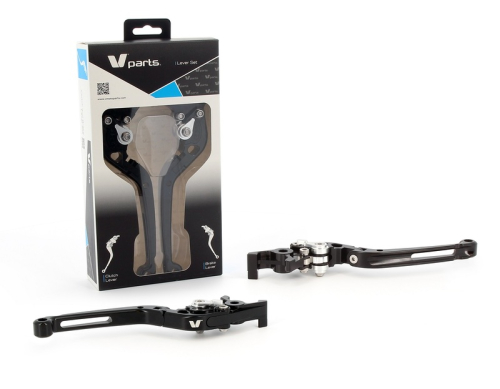 Leviers V PARTS repliables 177mm taillé masse noir/visserie alu avec adaptateurs par paire KTM ref: 1067087